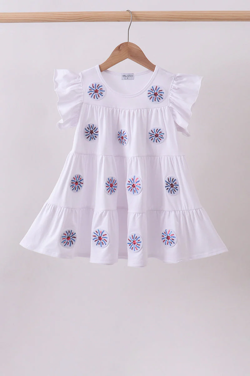 White fireworks sequin tiered ruffle dress