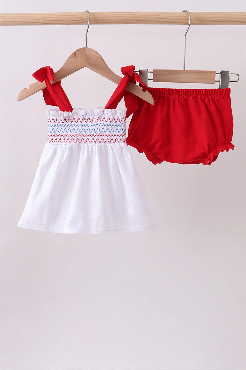 White smocked jacquard bloomer set - Image 6