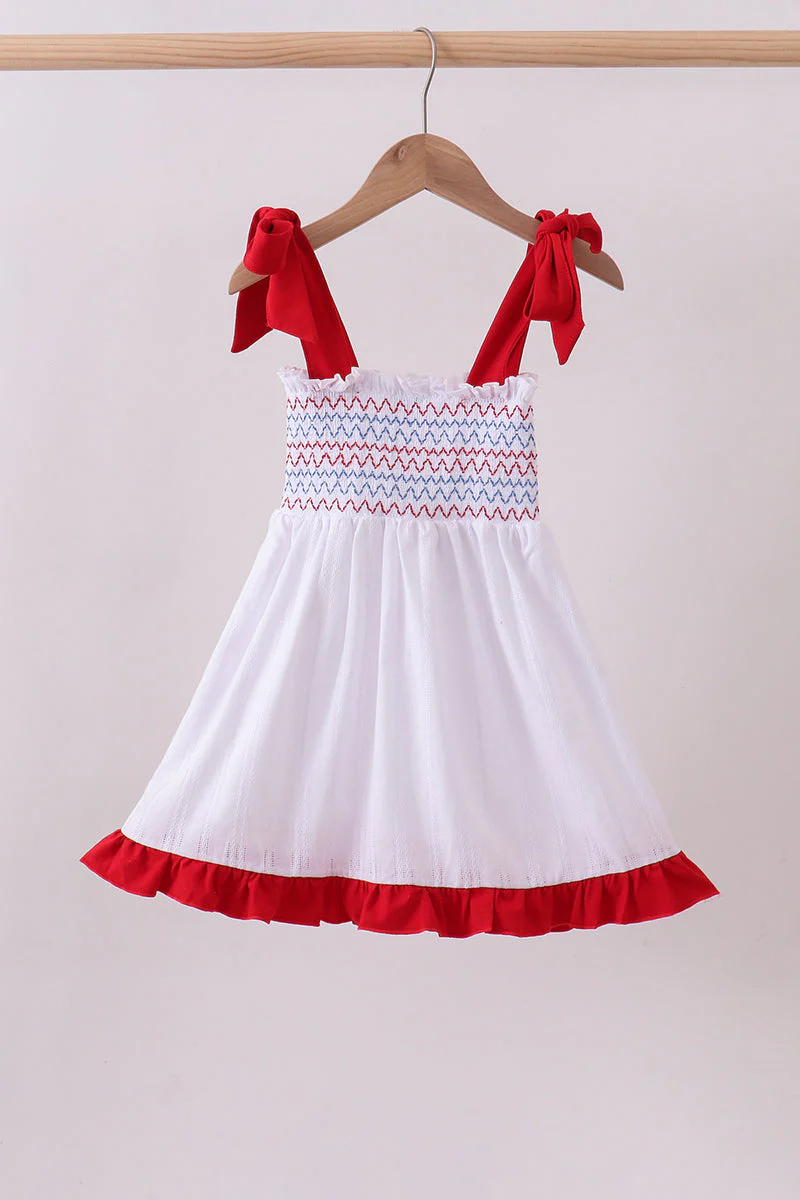 White smocked jacquard ruffle dress - Image 5
