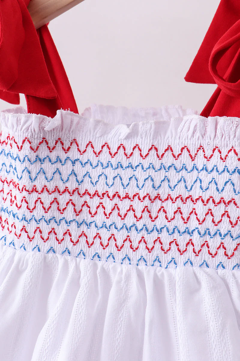 White smocked jacquard ruffle shorts set - Image 2