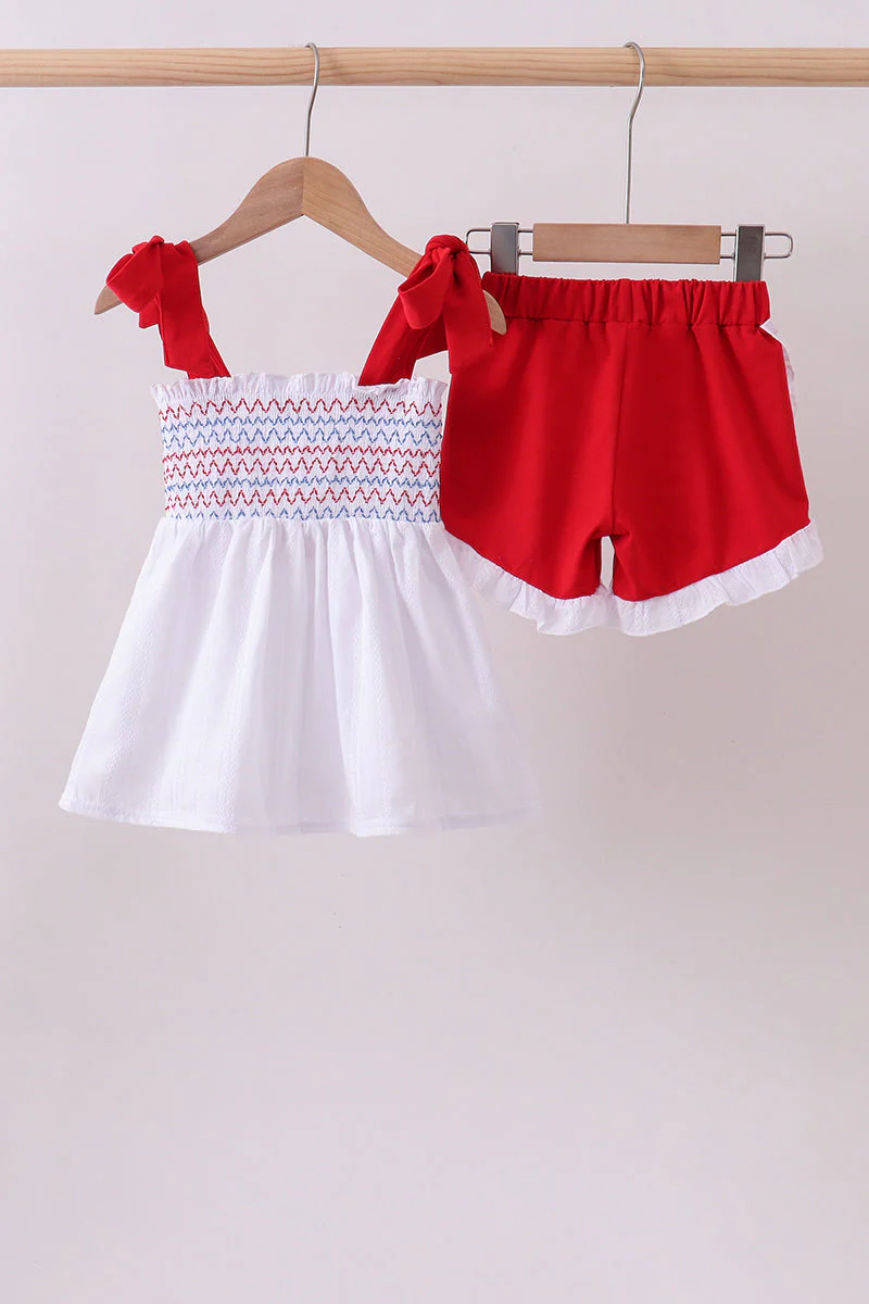 White smocked jacquard ruffle shorts set - Image 5