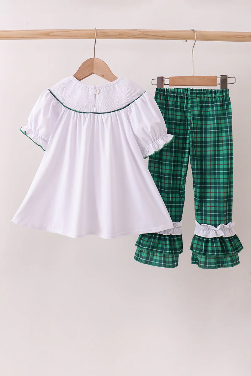 White wreath smocked ruffle pants set - Image 5