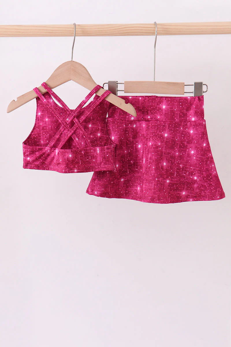 Wine red glitter skort set - Image 5