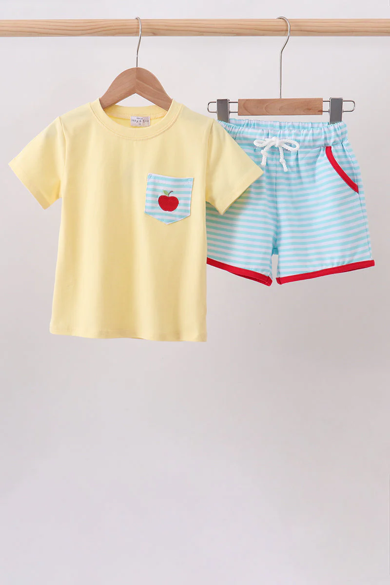 Yellow Apple Embroidery Pocket Set