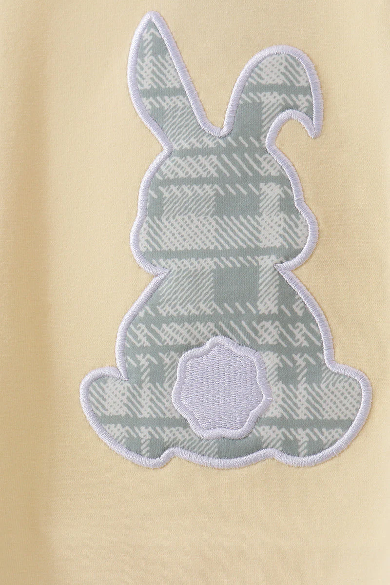 Yellow bunny applique plaid shorts set - Image 3