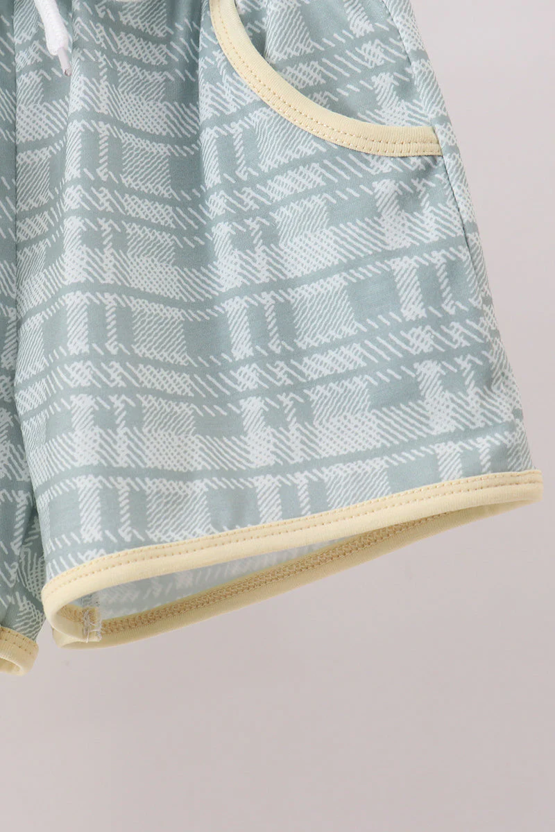 Yellow bunny applique plaid shorts set - Image 4