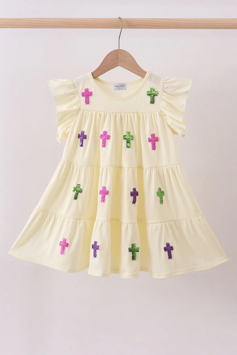 Yellow cross sequin tiered dress
