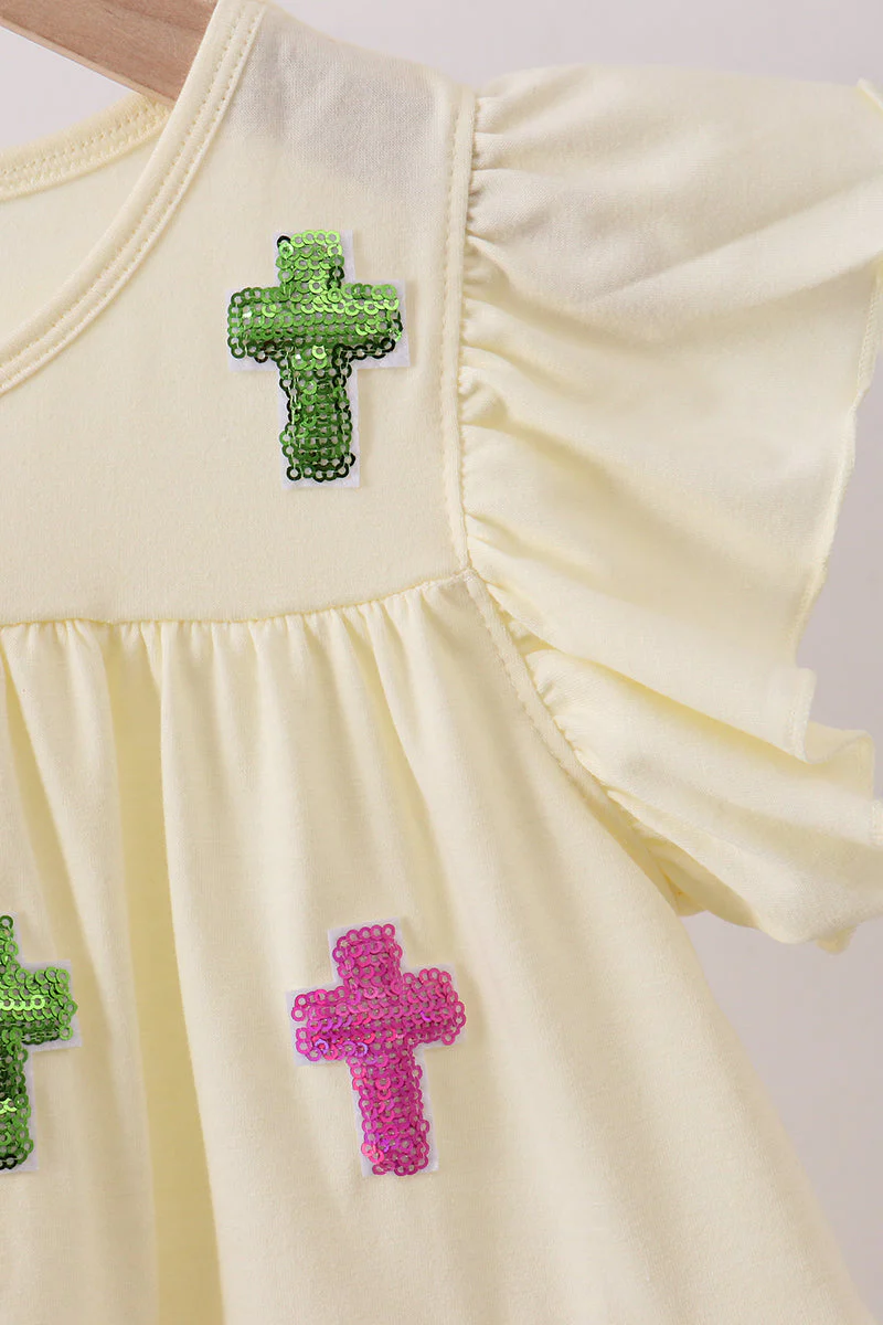 Yellow cross sequin tiered dress - Image 2