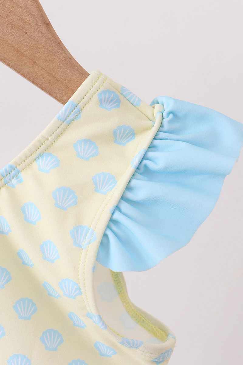 Yellow shell print bow ruffle swimsuit - Image 2