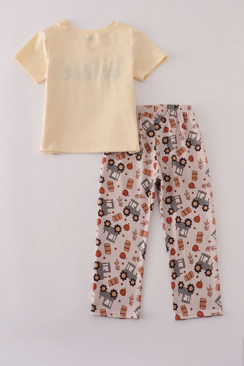 Yellow tractor french knot pants set - Image 4